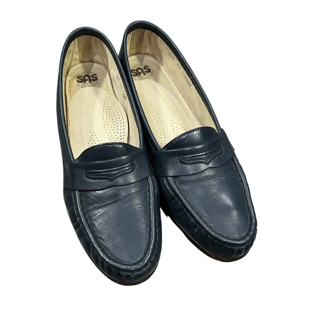 Vintage 1992 SAS Wink Tripad Navy Leather Loafers Size 8 1/2M